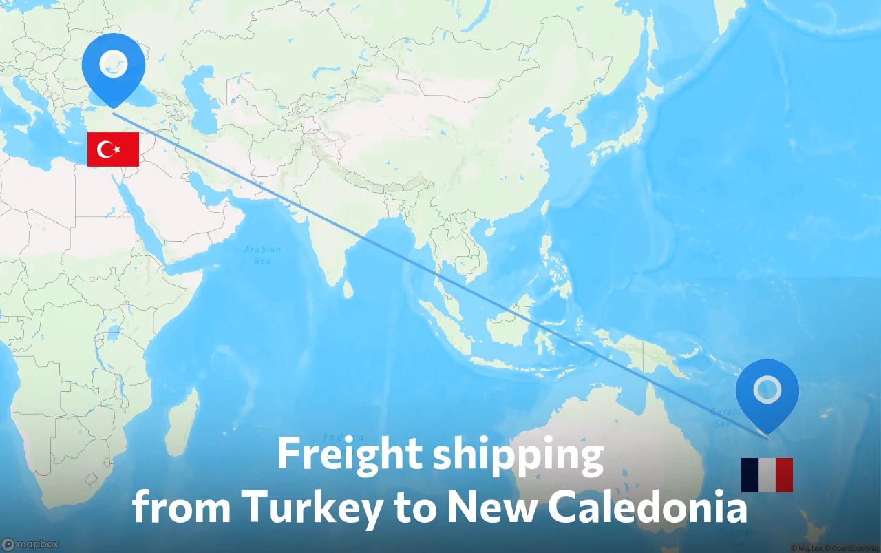 Shipping route from Turkey to New Caledonia