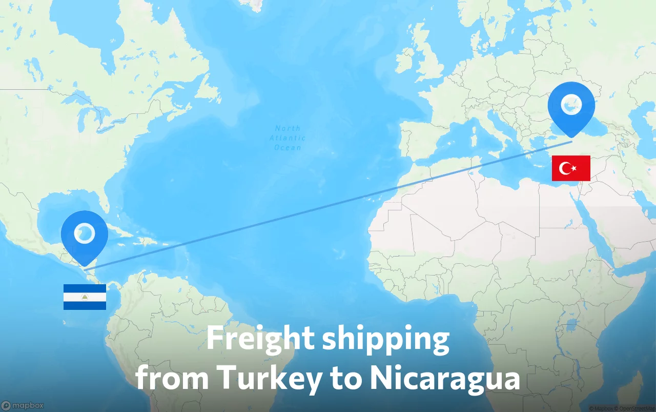 Shipping route from Turkey to Nicaragua