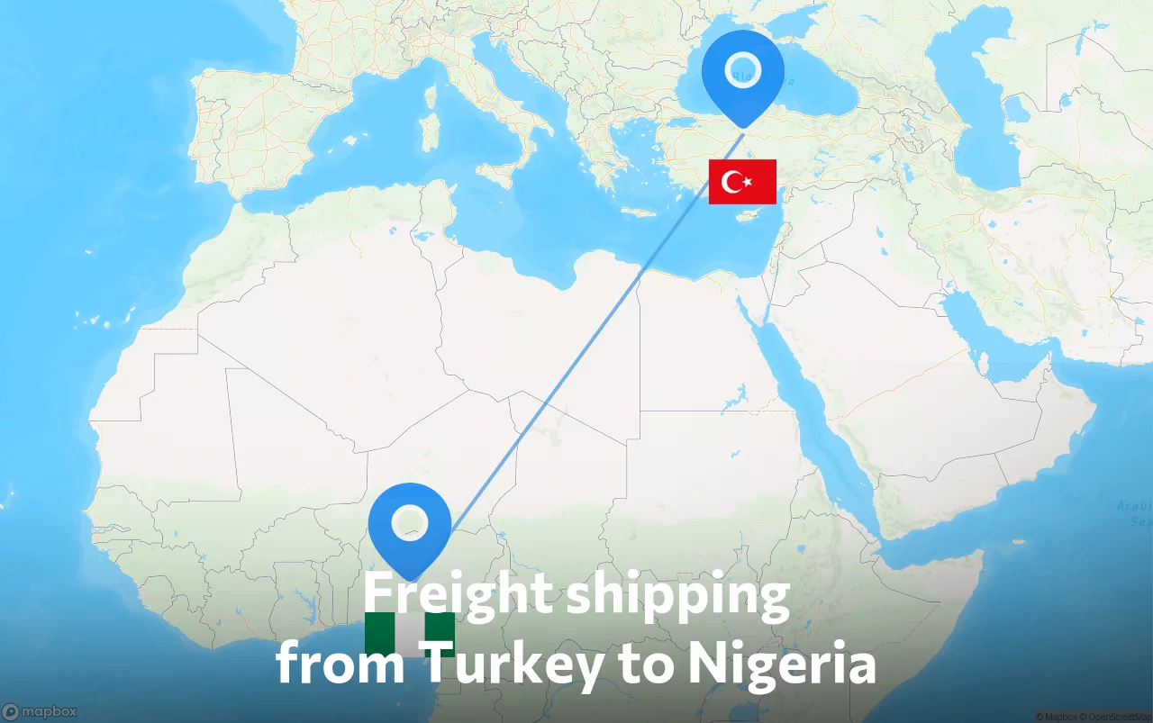 Shipping route from Turkey to Nigeria