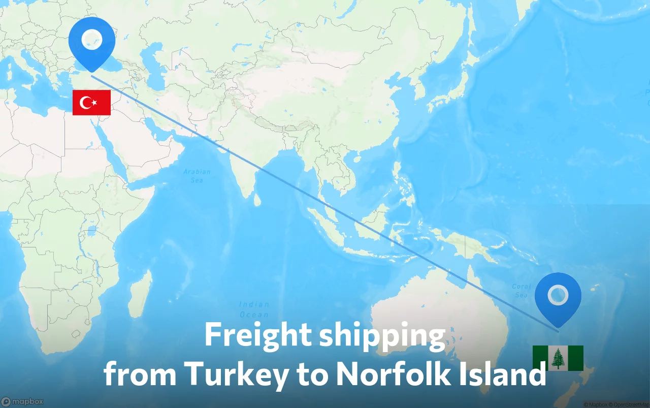Shipping route from Turkey to Norfolk Island