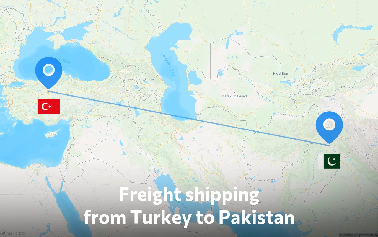 Shipping route from Turkey to Pakistan