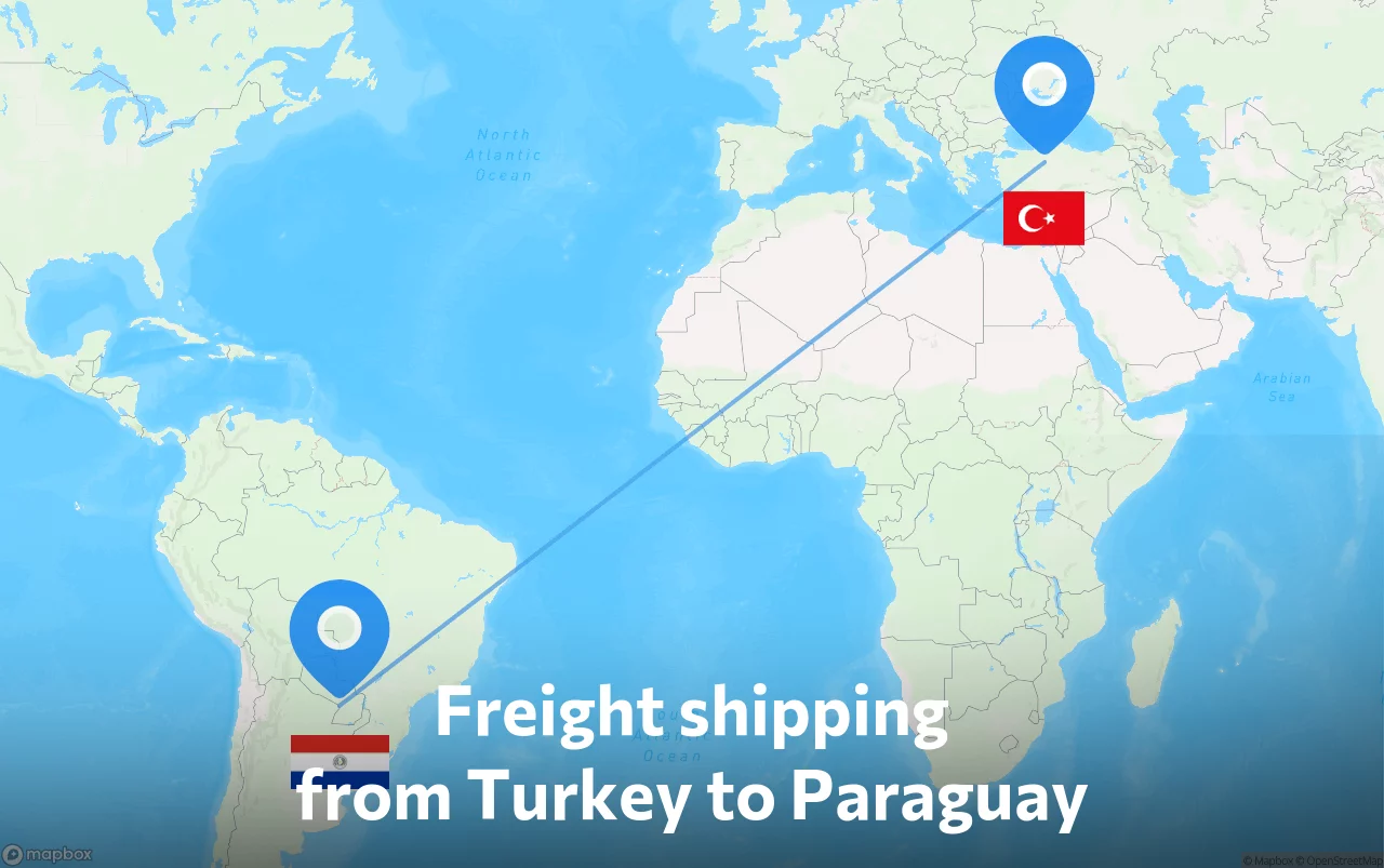 Shipping route from Turkey to Paraguay
