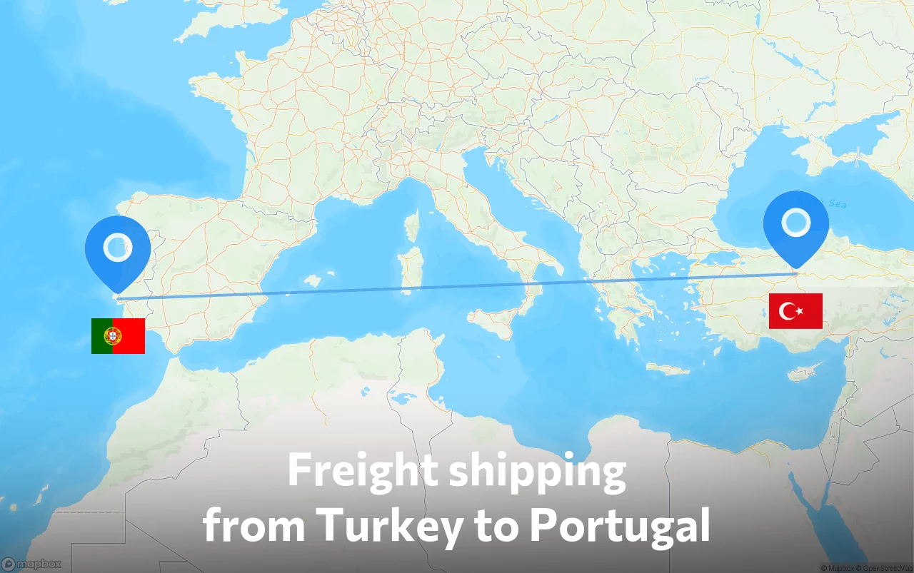 Shipping route from Turkey to Portugal
