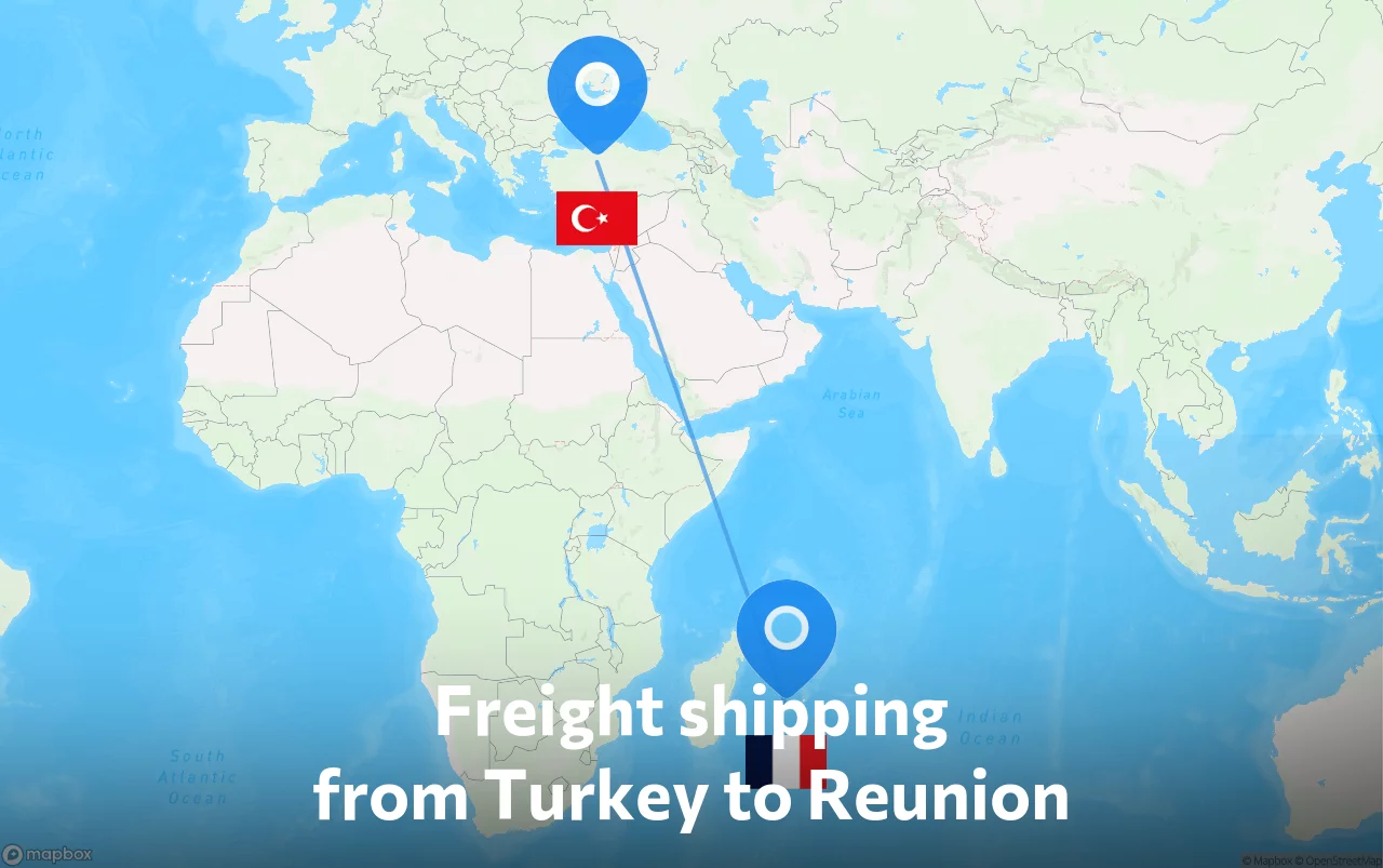 Shipping route from Turkey to Reunion