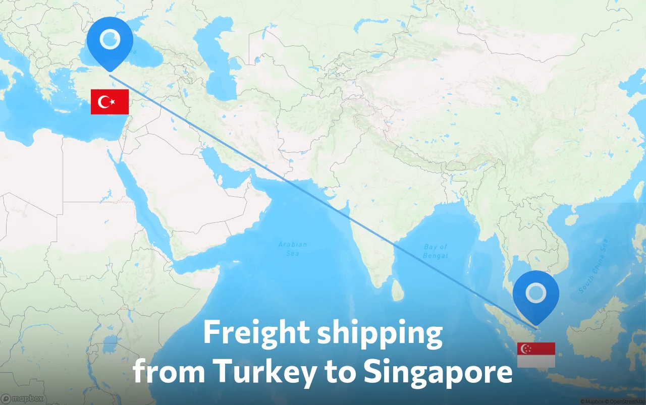 Shipping route from Turkey to Singapore