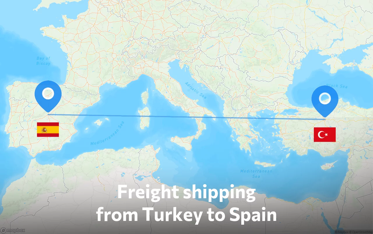 Shipping route from Turkey to Spain