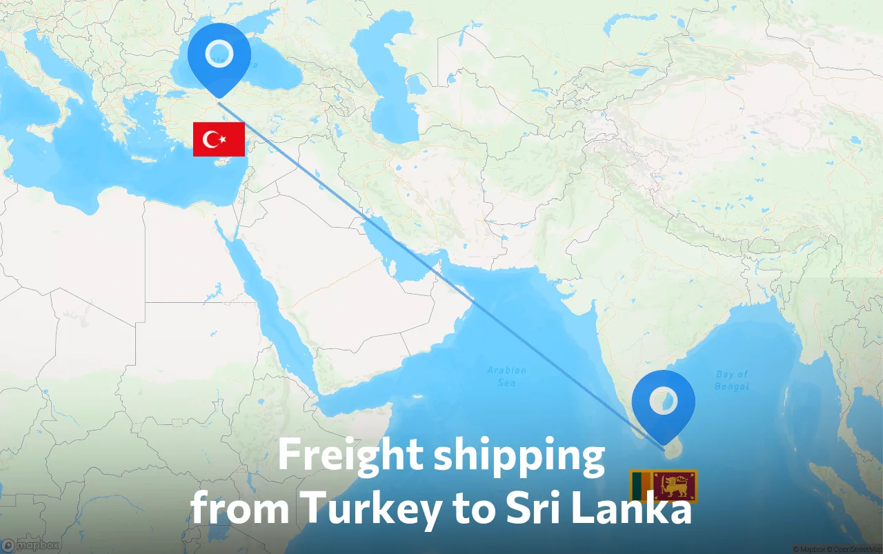 Shipping route from Turkey to Sri Lanka