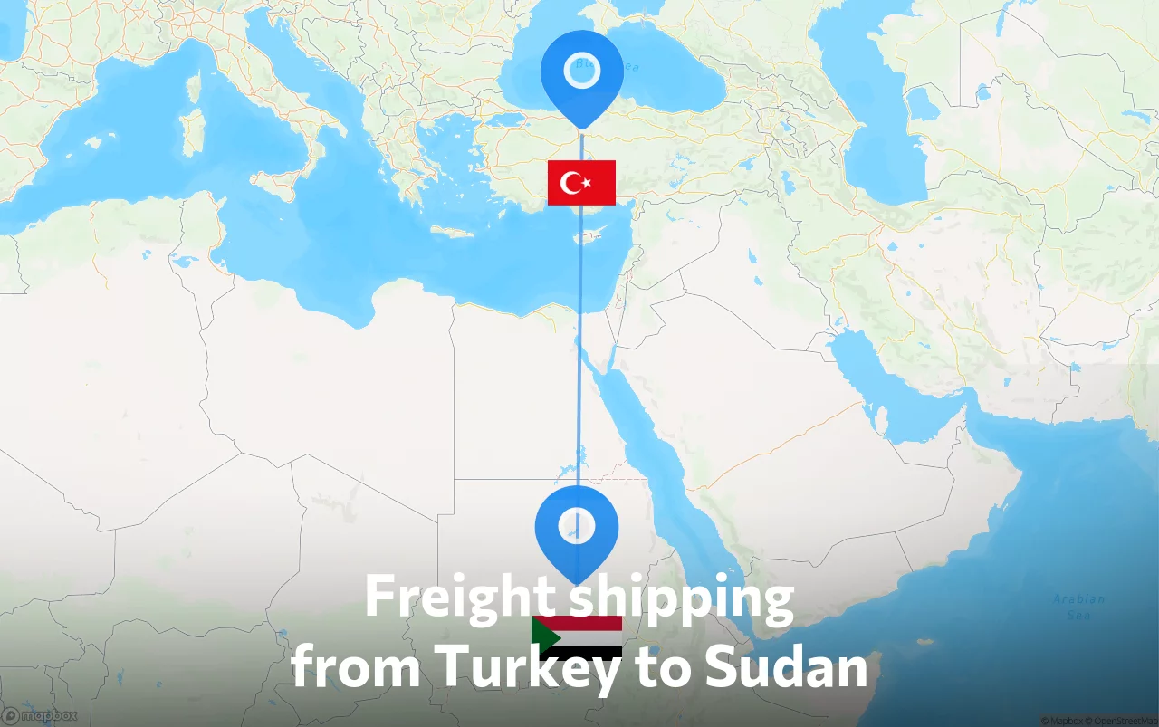 Shipping route from Turkey to Sudan