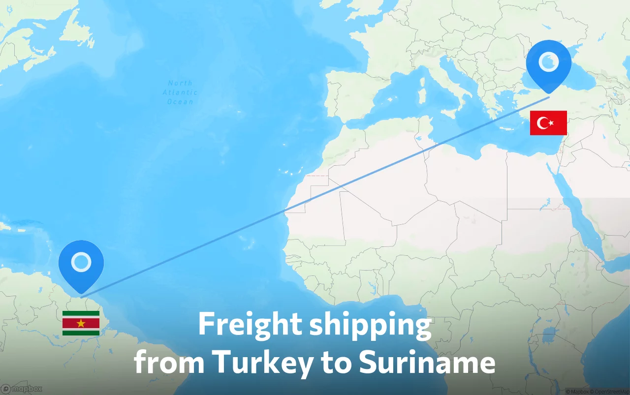 Shipping route from Turkey to Suriname