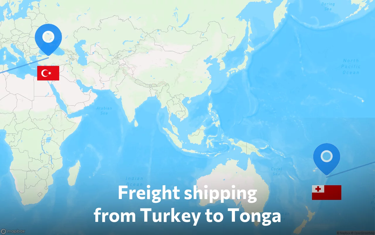 Shipping route from Turkey to Tonga
