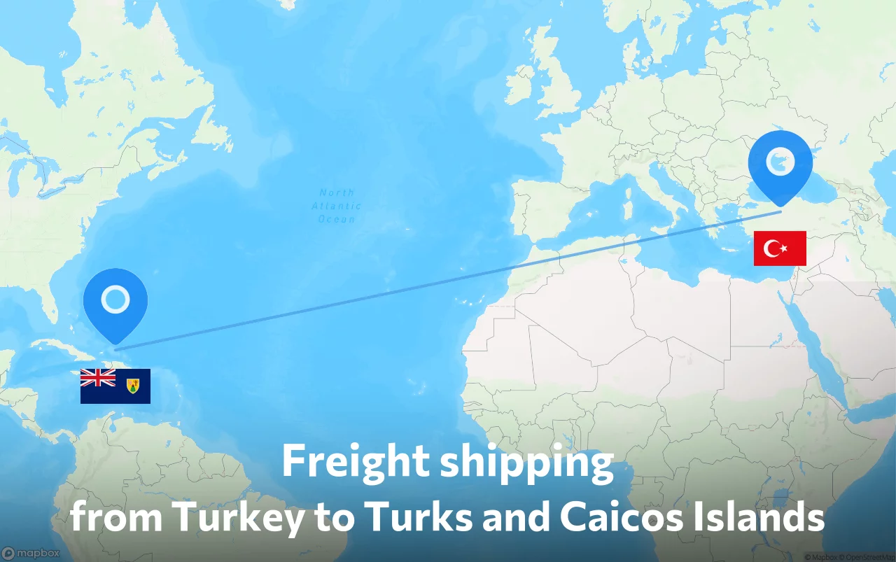 Shipping route from Turkey to Turks and Caicos Islands
