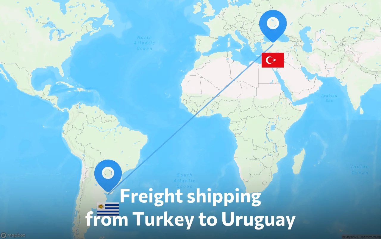 Shipping route from Turkey to Uruguay