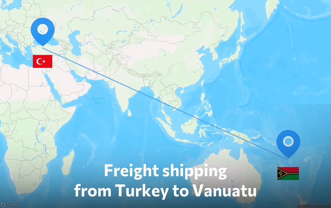 Shipping route from Turkey to Vanuatu