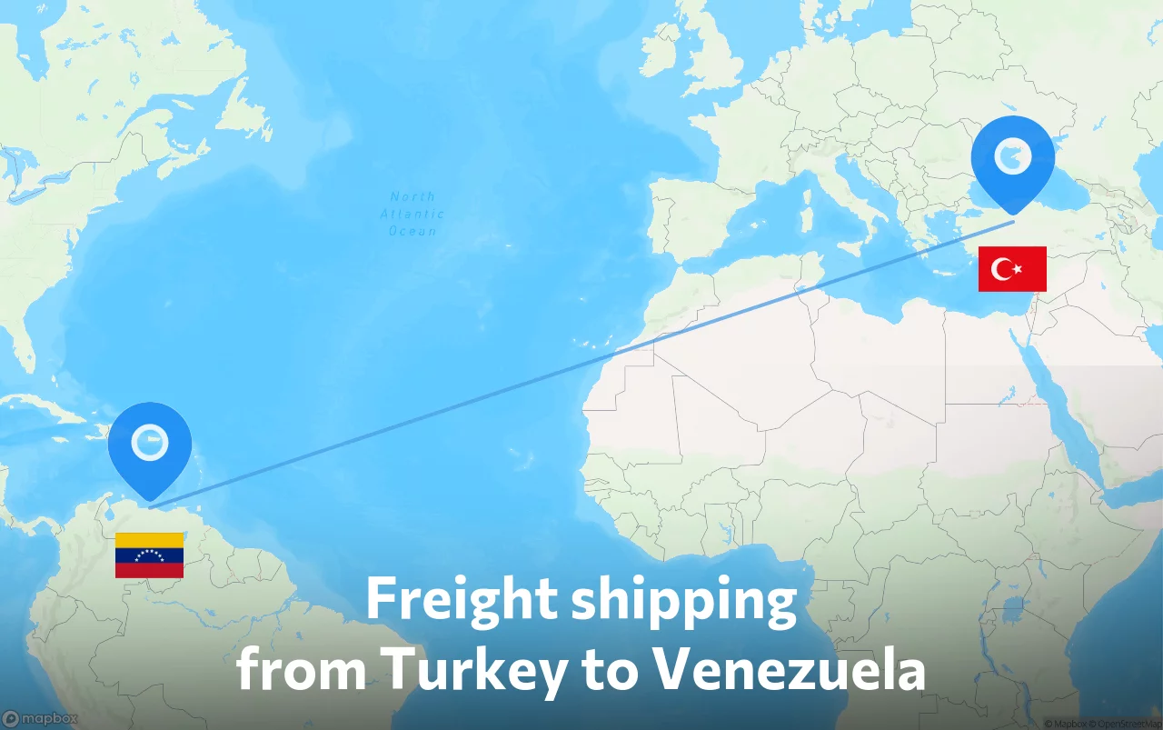 Shipping route from Turkey to Venezuela