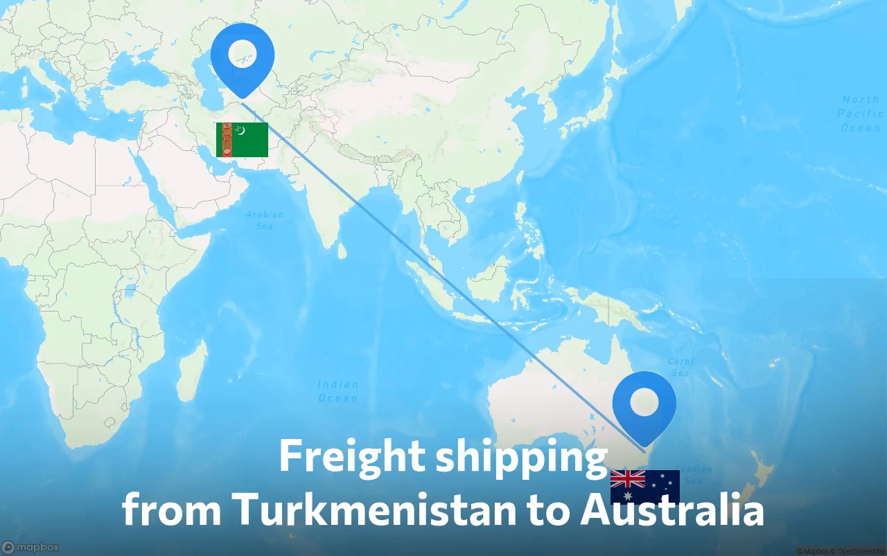 Shipping route from Turkmenistan to Australia