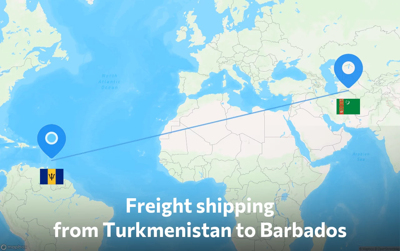 Shipping route from Turkmenistan to Barbados