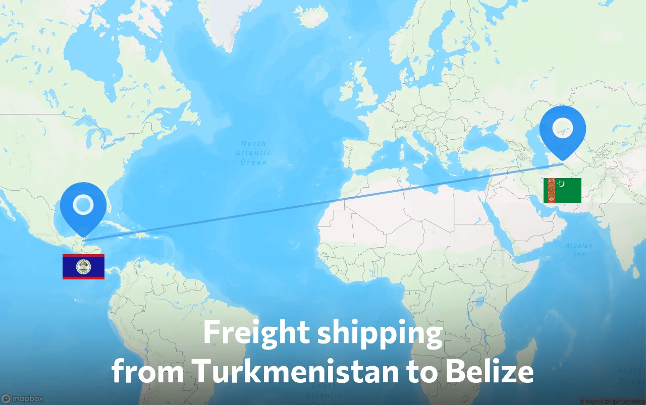Shipping route from Turkmenistan to Belize