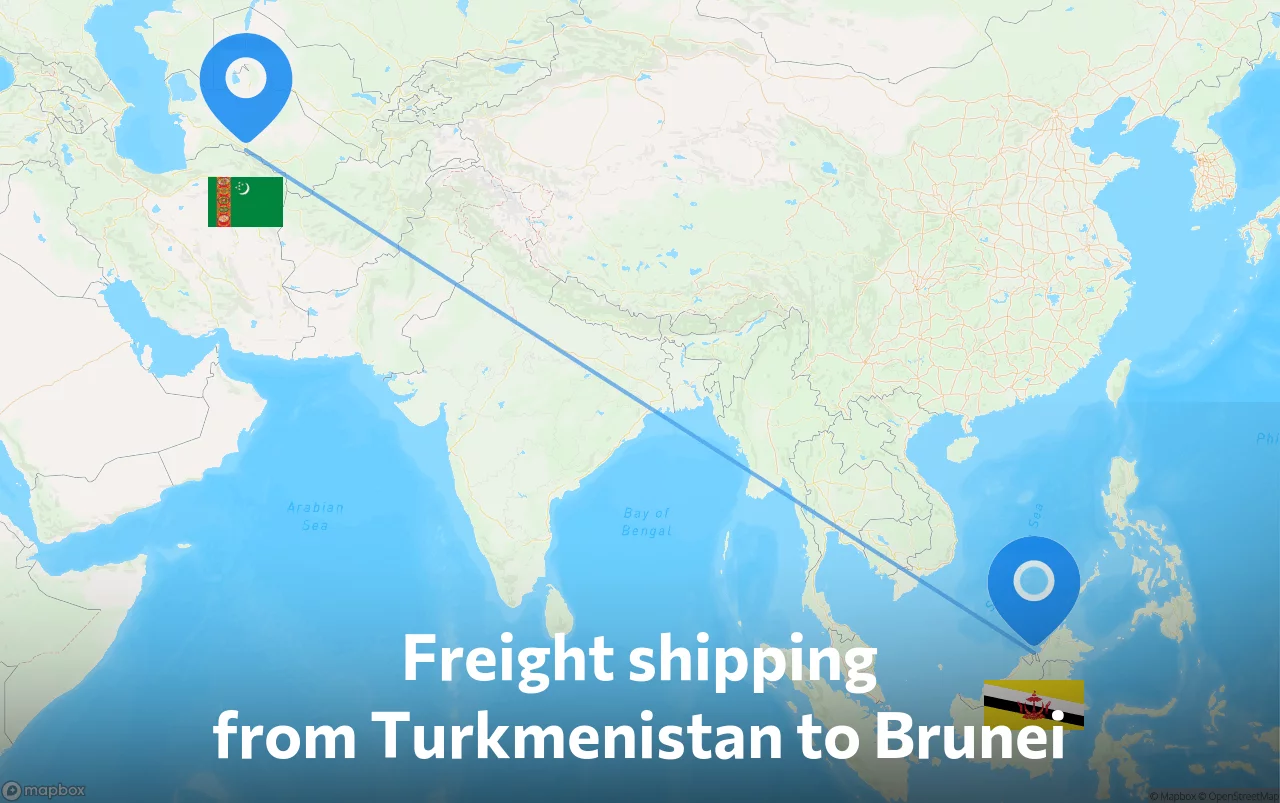 Shipping route from Turkmenistan to Brunei