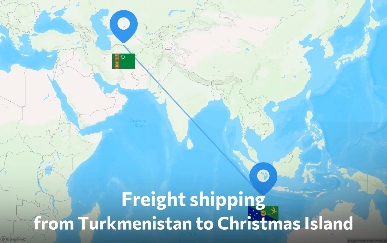 Shipping route from Turkmenistan to Christmas Island