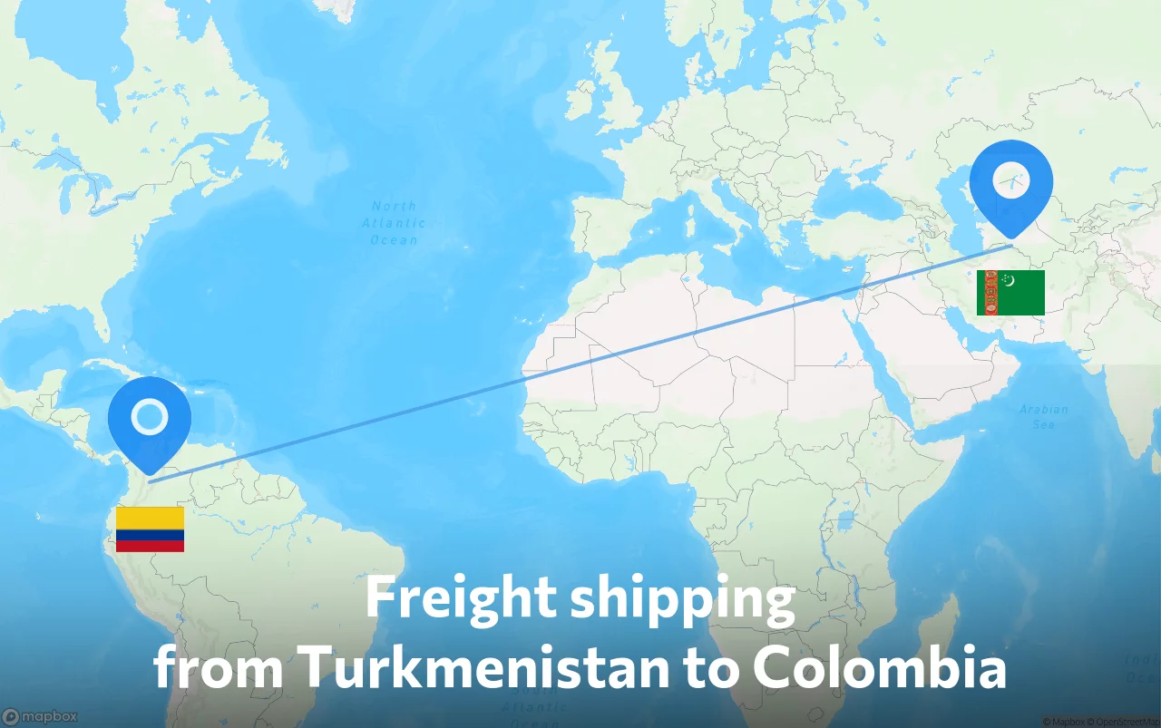 Shipping route from Turkmenistan to Colombia