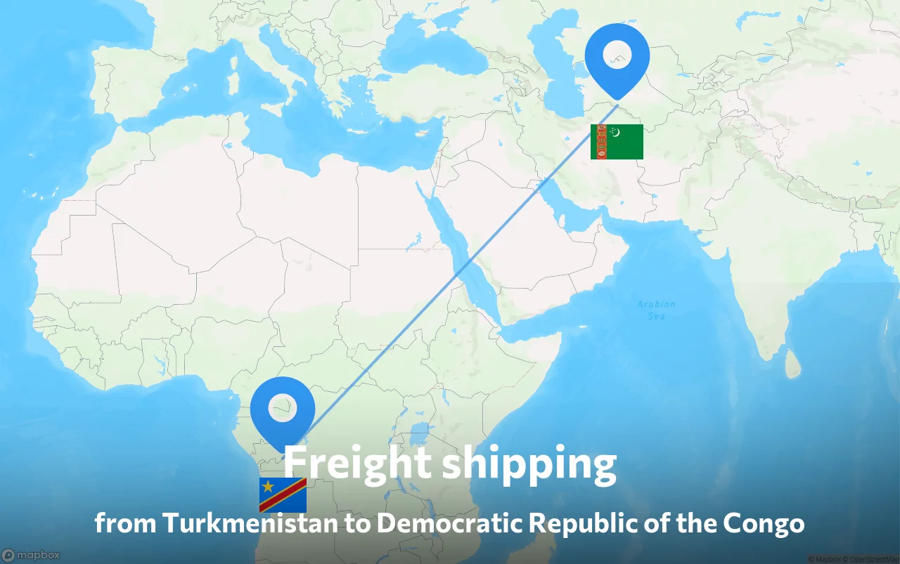 Shipping route from Turkmenistan to Democratic Republic of the Congo