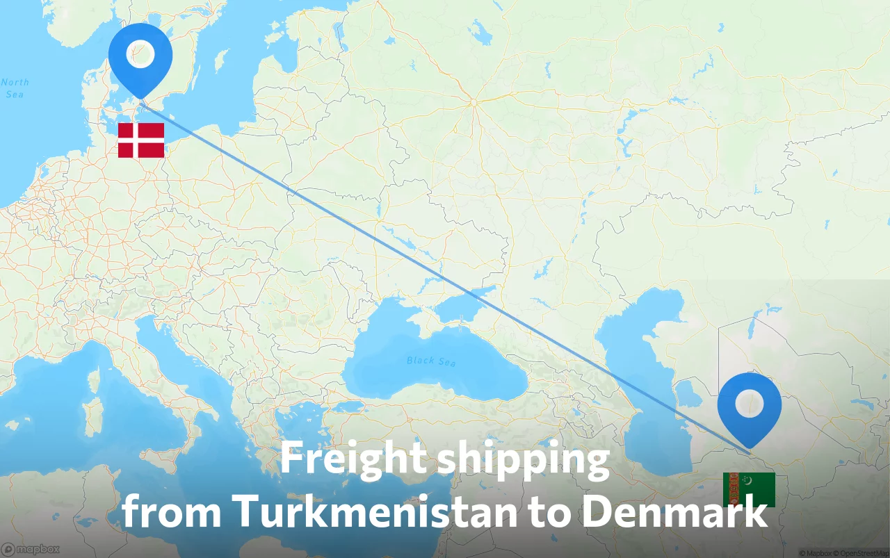 Shipping route from Turkmenistan to Denmark