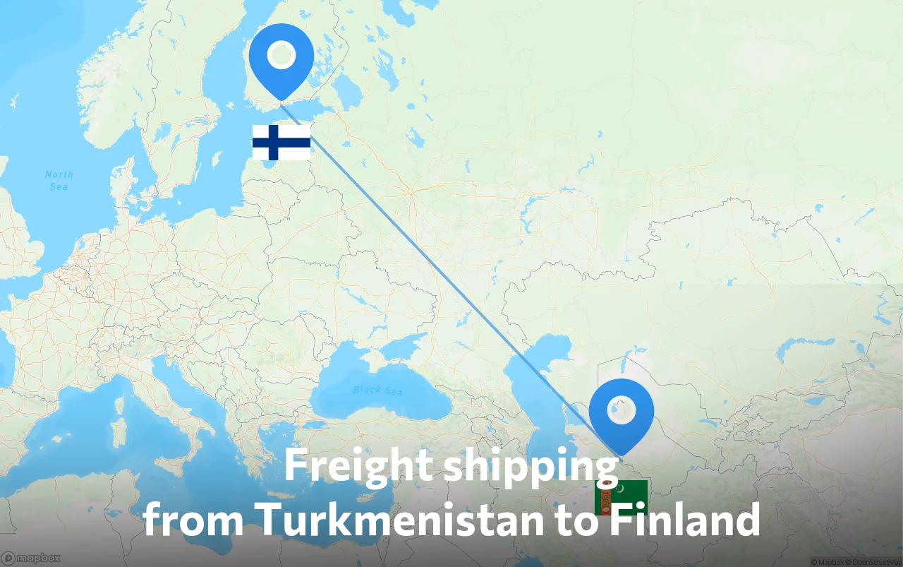 Shipping route from Turkmenistan to Finland