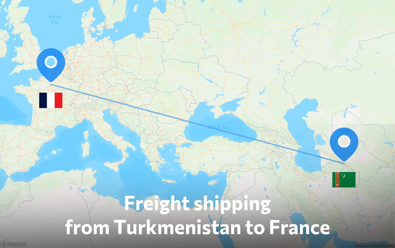 Shipping route from Turkmenistan to France