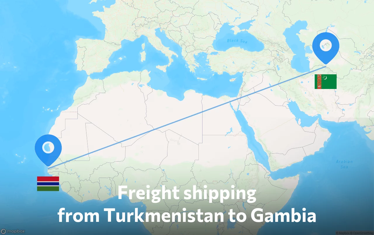 Shipping route from Turkmenistan to Gambia