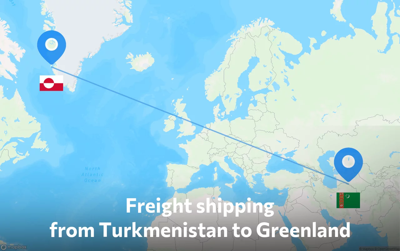 Shipping route from Turkmenistan to Greenland