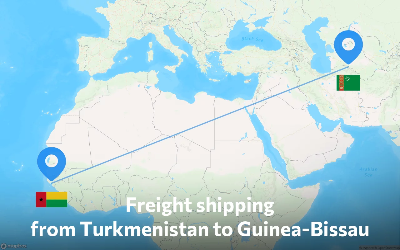 Shipping route from Turkmenistan to Guinea-Bissau