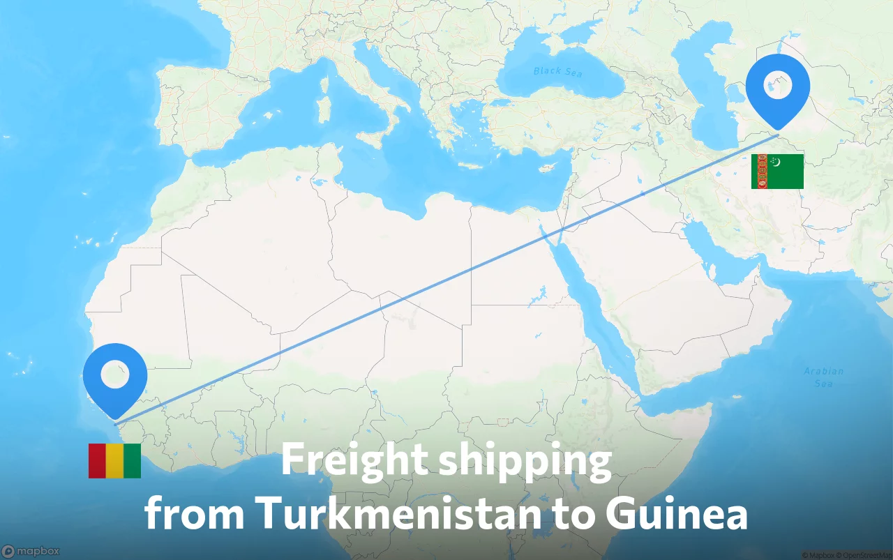 Shipping route from Turkmenistan to Guinea