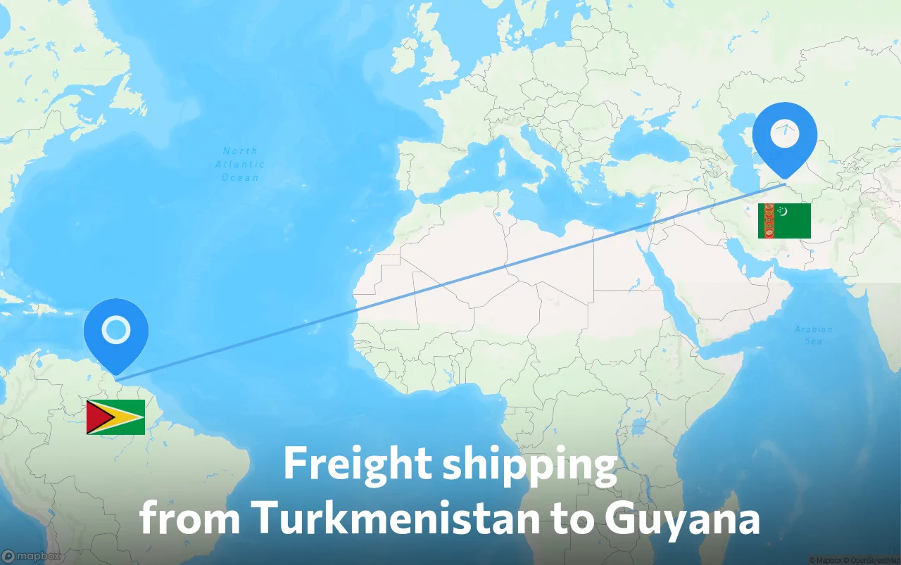 Shipping route from Turkmenistan to Guyana