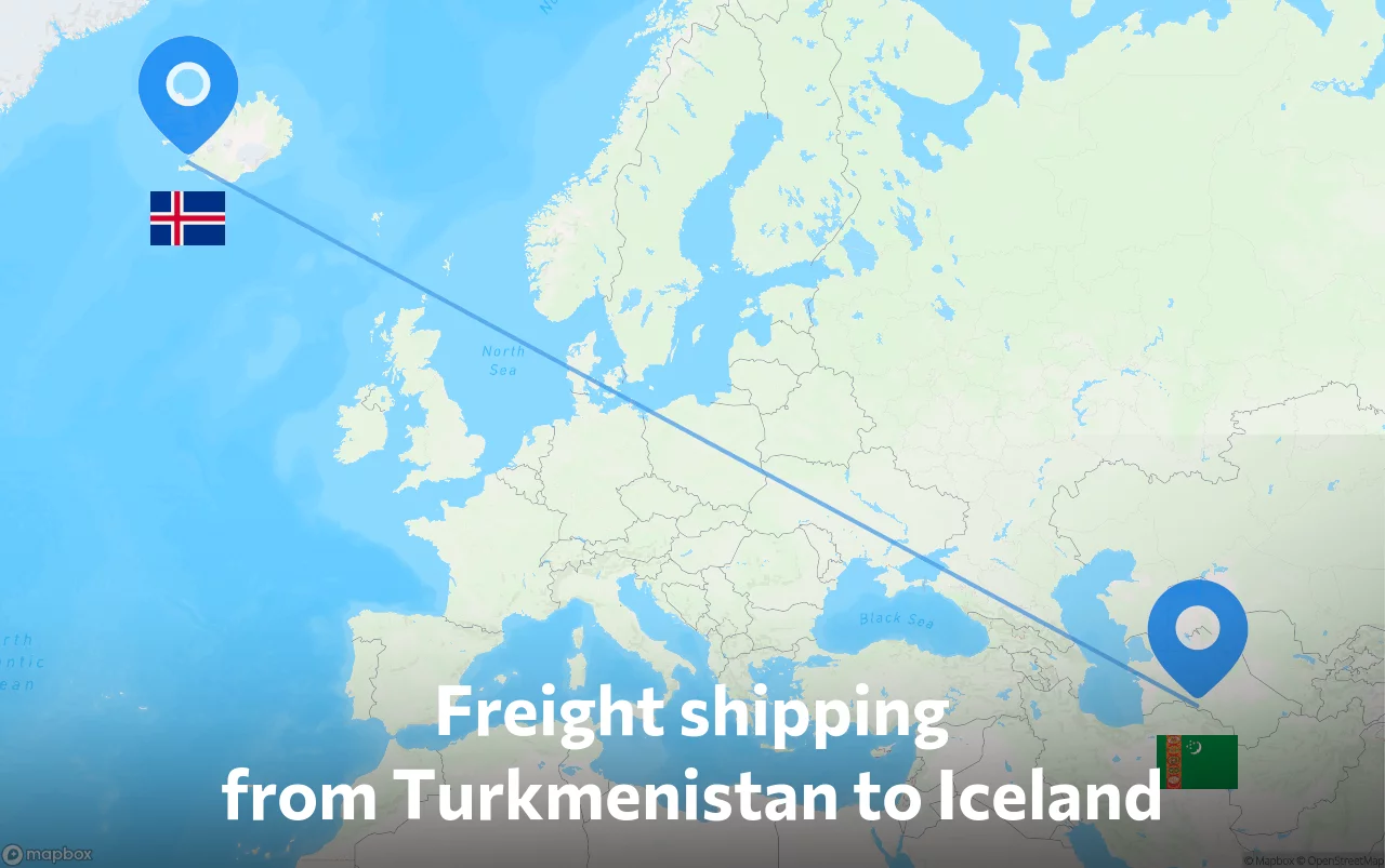 Shipping route from Turkmenistan to Iceland