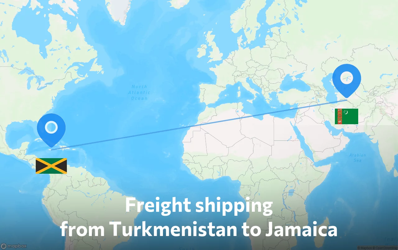 Shipping route from Turkmenistan to Jamaica