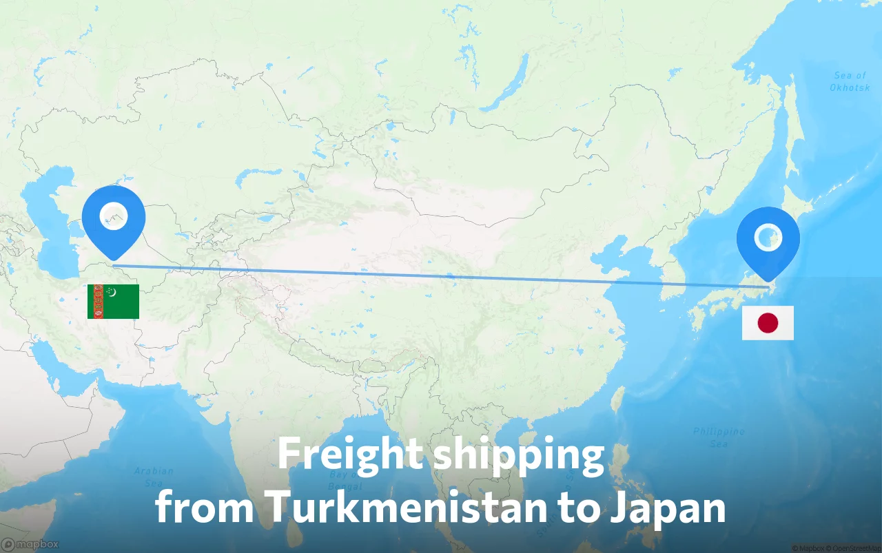 Shipping route from Turkmenistan to Japan