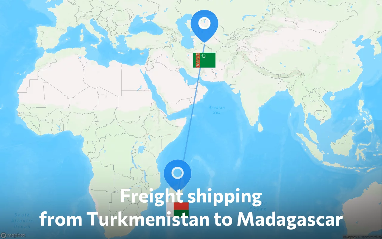 Shipping route from Turkmenistan to Madagascar