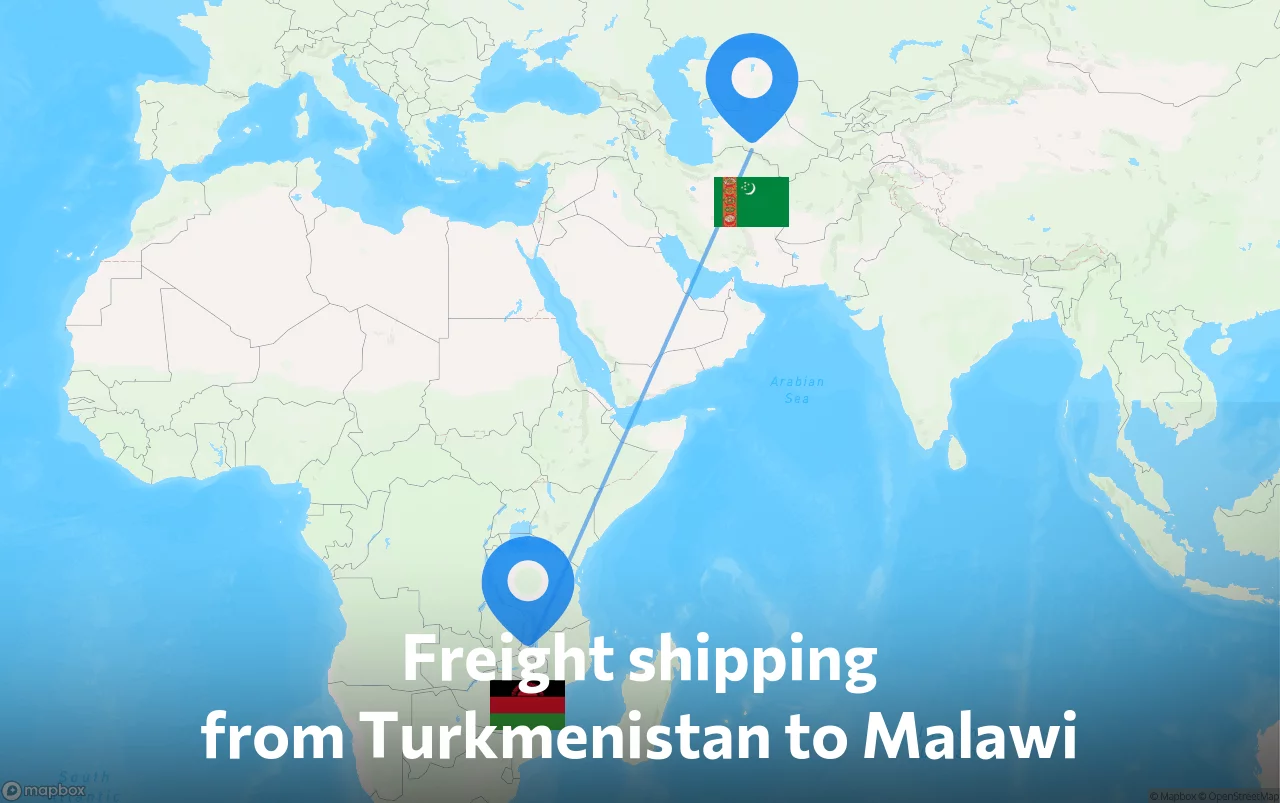 Shipping route from Turkmenistan to Malawi