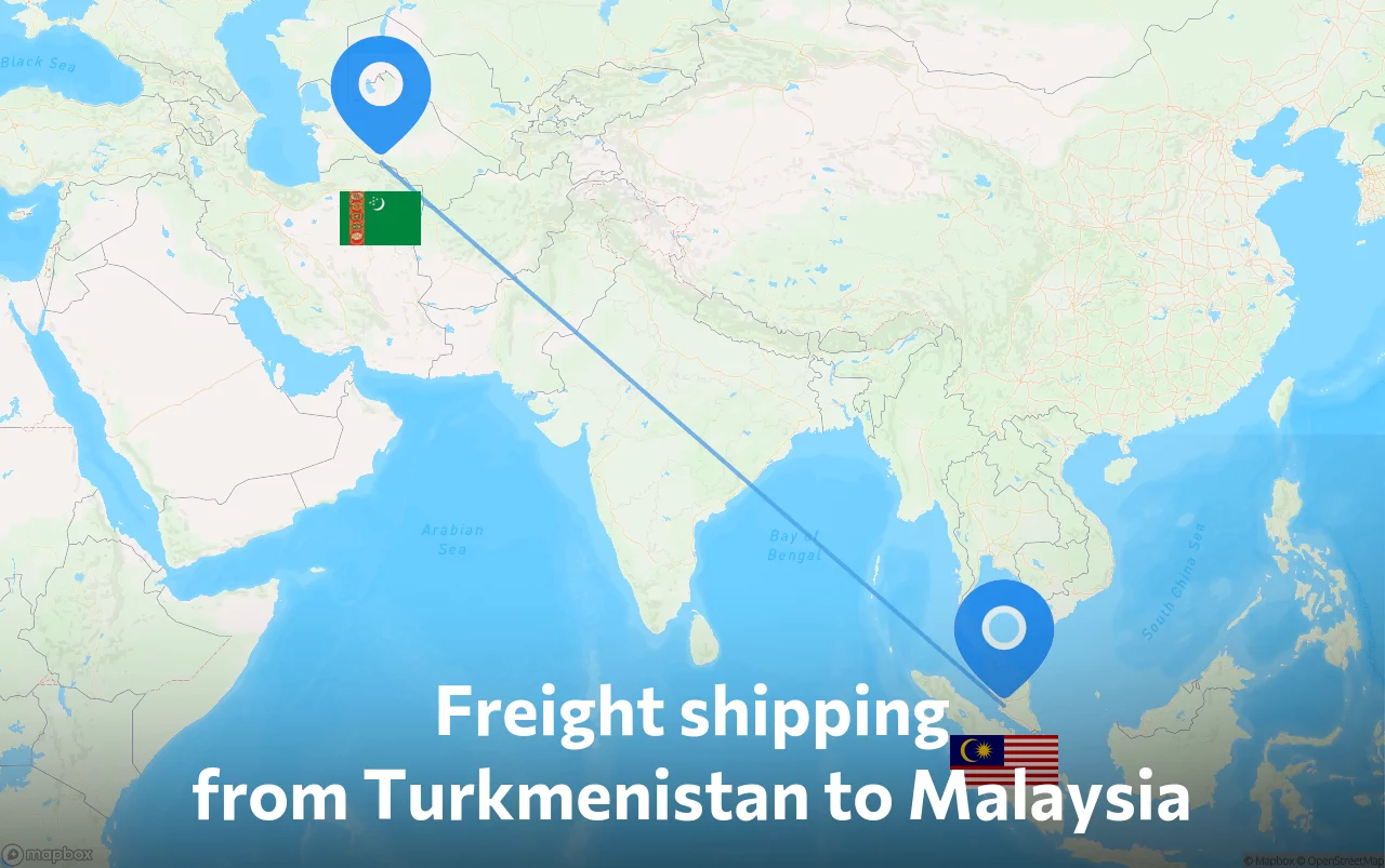 Shipping route from Turkmenistan to Malaysia