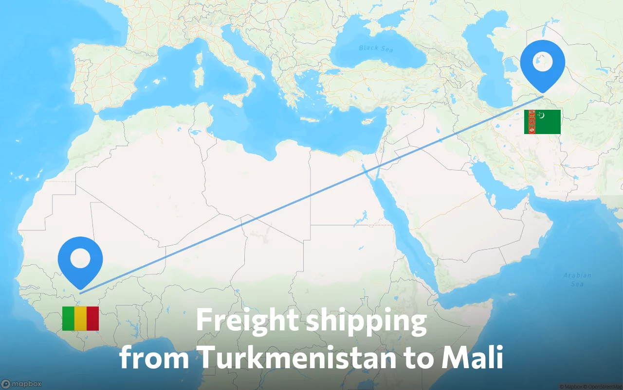 Shipping route from Turkmenistan to Mali
