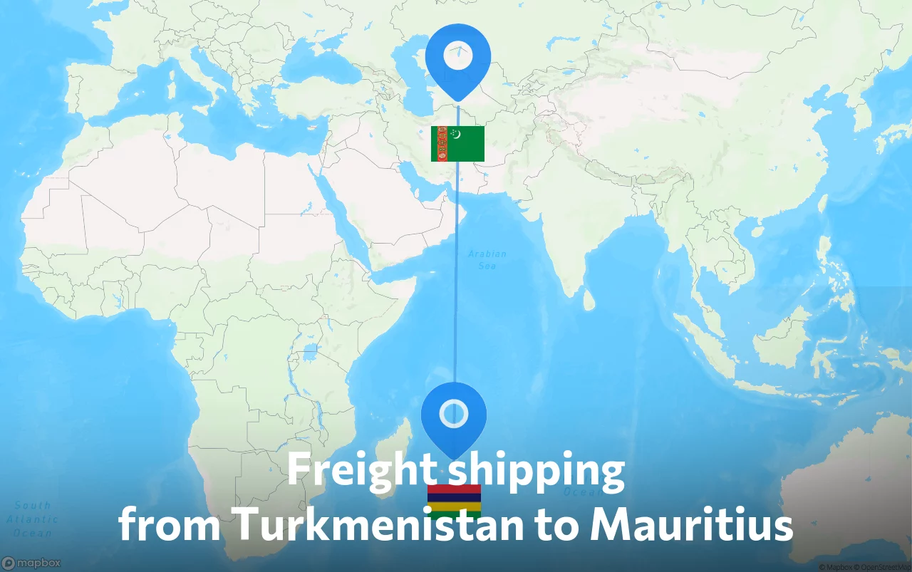 Shipping route from Turkmenistan to Mauritius