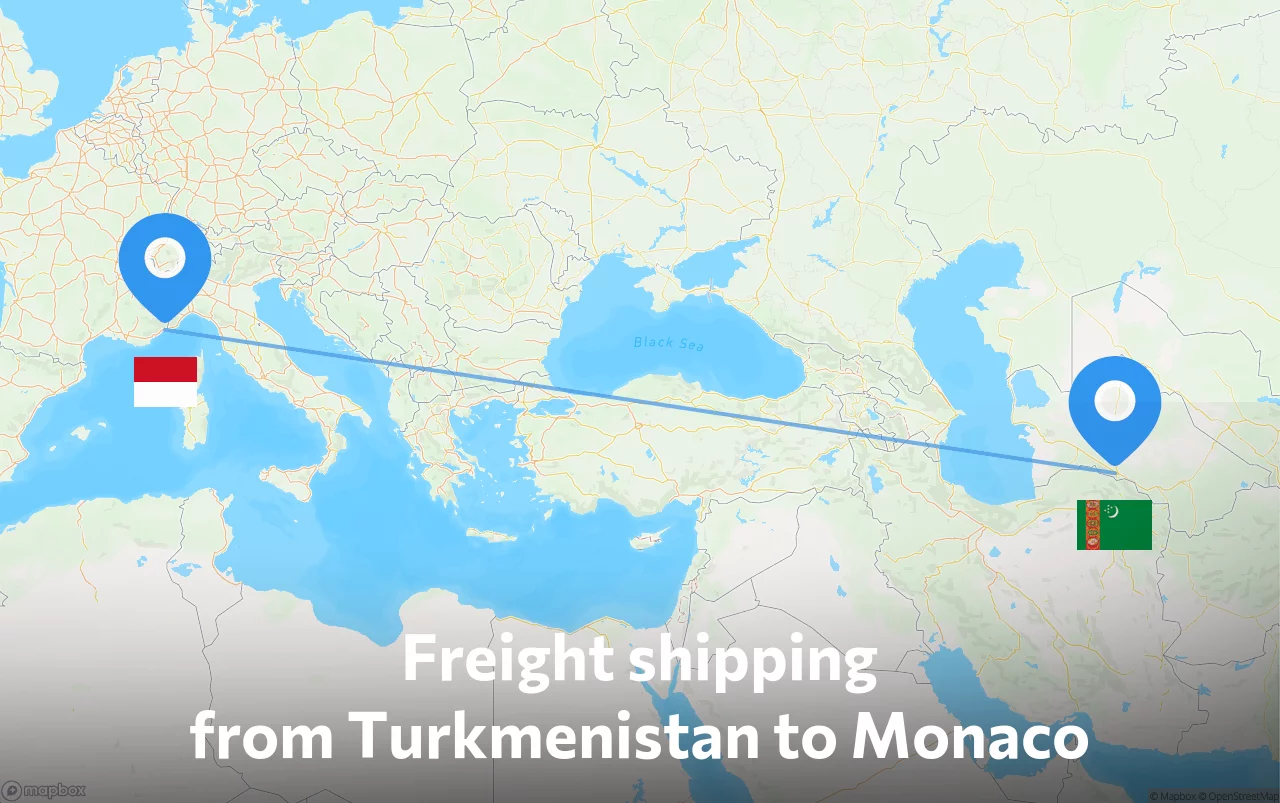 Shipping route from Turkmenistan to Monaco