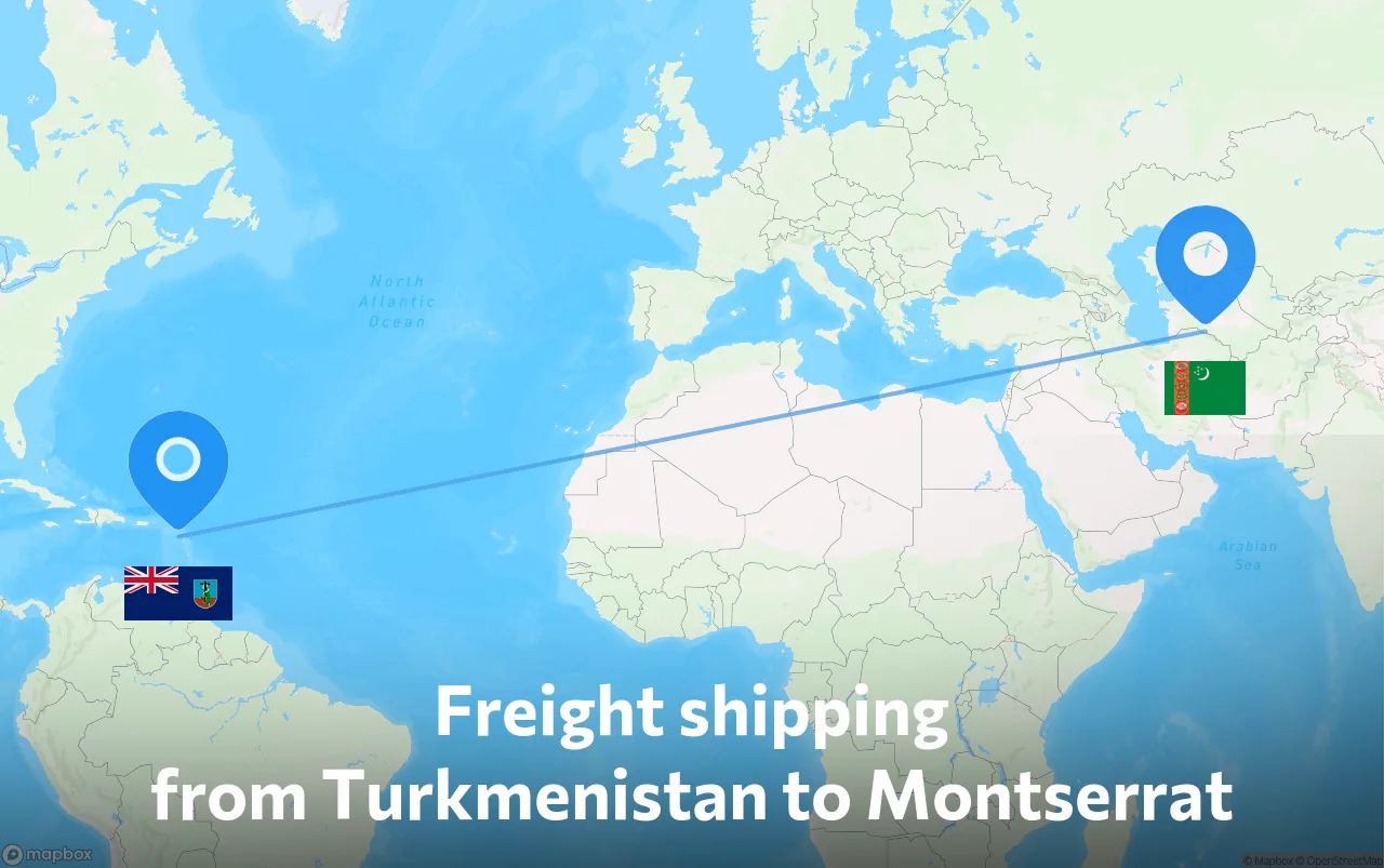 Shipping route from Turkmenistan to Montserrat