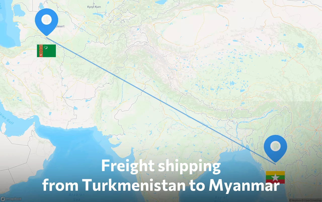 Shipping route from Turkmenistan to Myanmar