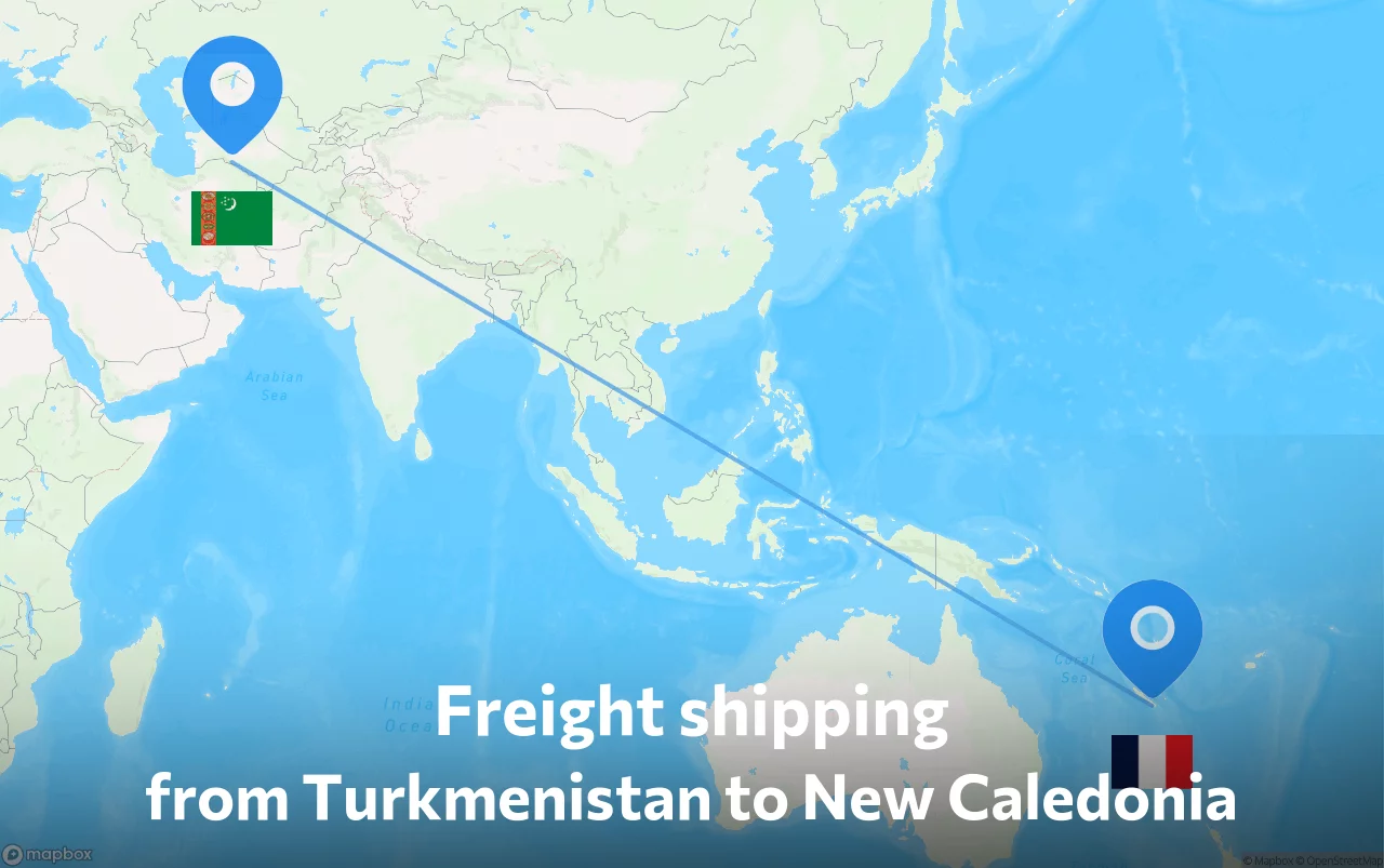 Shipping route from Turkmenistan to New Caledonia