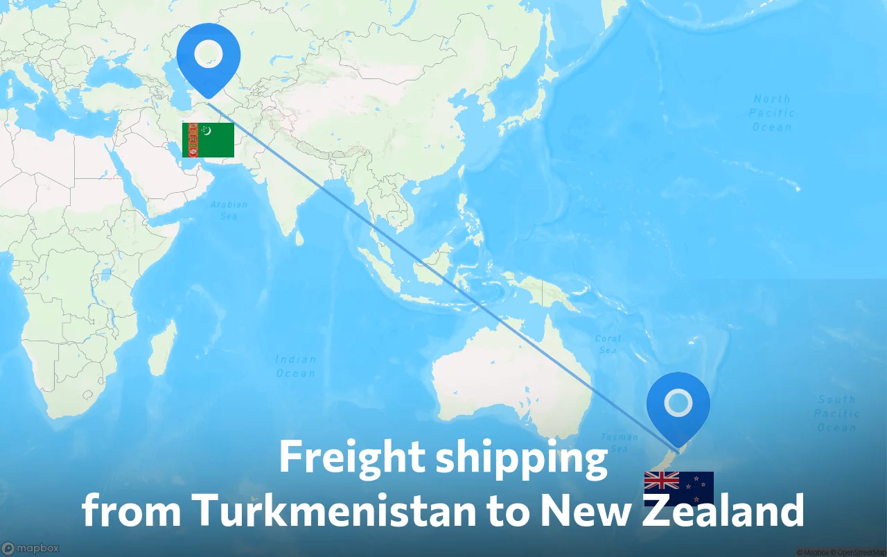 Shipping route from Turkmenistan to New Zealand
