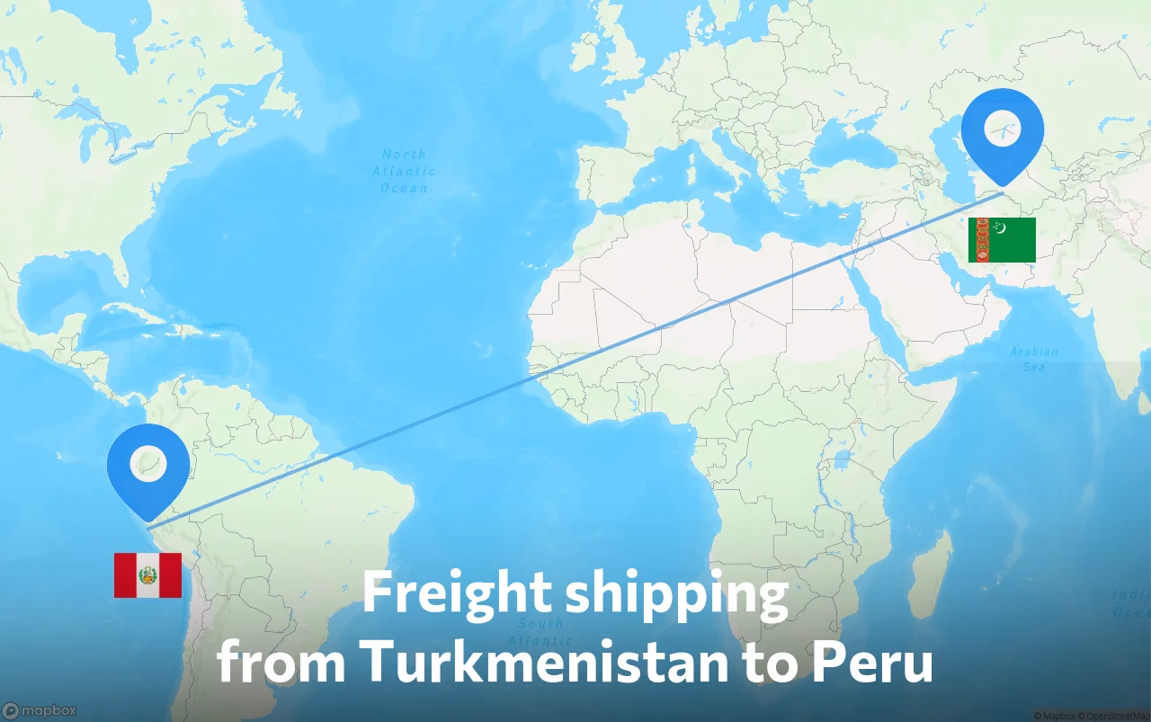 Shipping route from Turkmenistan to Peru