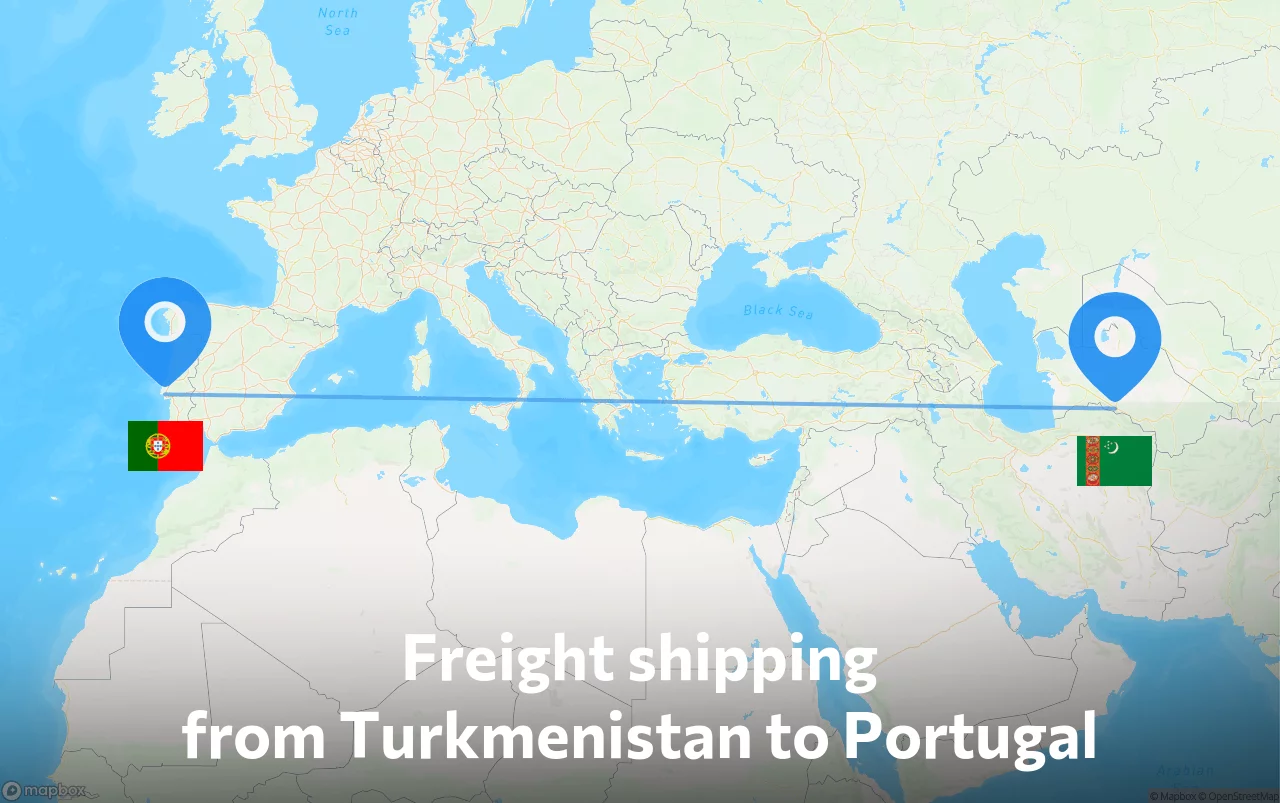 Shipping route from Turkmenistan to Portugal