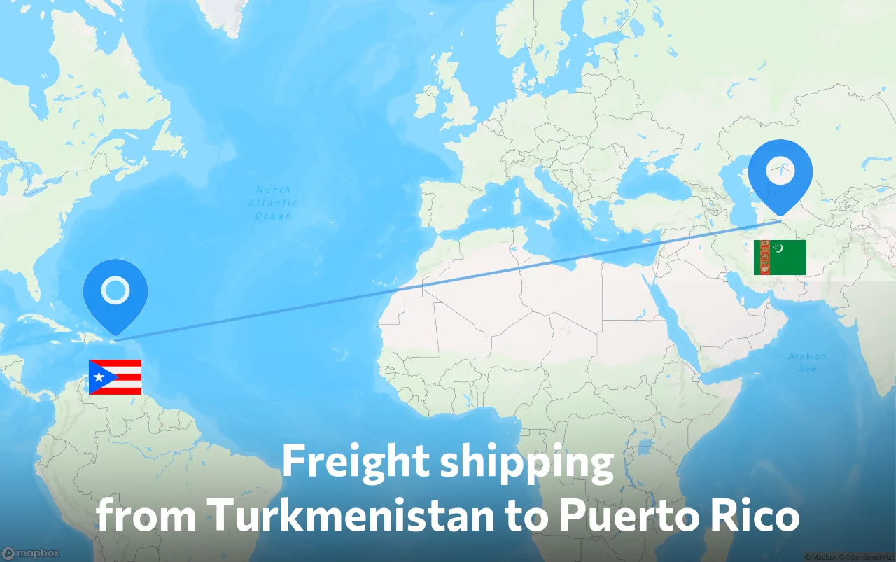 Shipping route from Turkmenistan to Puerto Rico