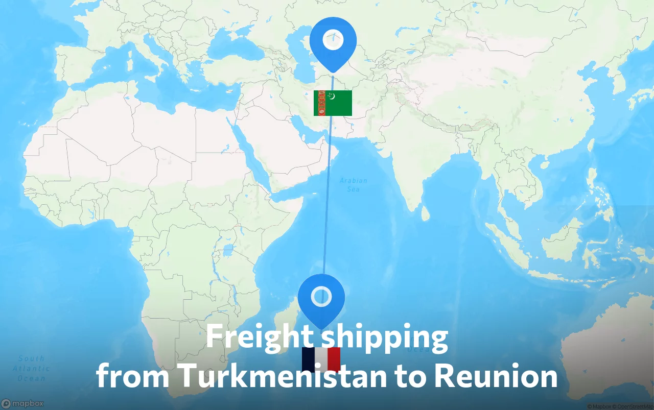 Shipping route from Turkmenistan to Reunion